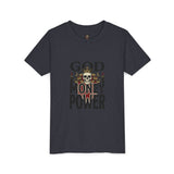 Youth Tee — 'God Money Power' Skull Graphic Shirt