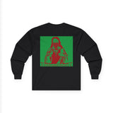 Long Sleeve Tee — Retro Religious Icon Graphic (Green/Red)