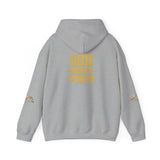 God • Money • Power Hoodie — White Pullover with Gold GMP Logo
