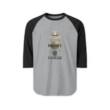 Raglan Shirt — "God Money Power" Crown Graphic Baseball Tee