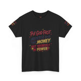 Inspirational Graphic Tee — "Put God First, Hustle for the Money, Put Yourself in Power"