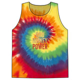 Tie-Dye Tank Top — "God Money Power" Spiritual Graphic Summer Top