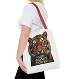Tiger 'God Money Power' Tote Bag — Bold Wildlife Statement Bag