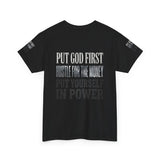 Inspirational Faith Tee — "Put God First, Hustle for the Money, Put Yourself in Power"
