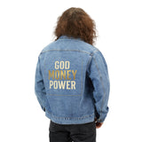 Denim Jacket — 'God Money Power' Back Print Men’s Jacket