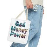 God Money Power Tote Bag – Bold 3D Typography Inspirational Carryall