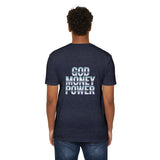 God Money Power Graphic T-Shirt — Blue Anime-Inspired Streetwear