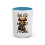 Coffee Mug — "God Money Power" Crown & Gauntlet Accent Ceramic Mug (11/15oz)
