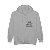 Full-Zip Hoodie — Retro Dollar Bill Jesus Graphic
