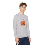 God Money Power- Youth Long Sleeve Tee — Halloween Jack-O'-Lantern Pumpkin Graphic