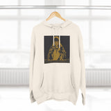 Three-Panel Fleece Hoodie — Vintage Gold Priest Graphic “God Money Power”