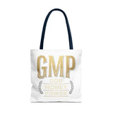 GMP Tote Bag - "God Money Power" Gold Lettering Inspirational Canvas Tote