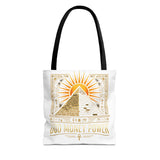 Egyptian Pyramid Tote Bag — "God Money Power" Sun & Ankh Graphic