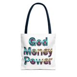 God Money Power Tote Bag – Bold 3D Typography Inspirational Carryall