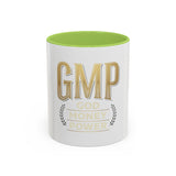 GMP Gold Accent Coffee Mug – "God Money Power" Inspirational Ceramic Cup