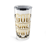 20oz Tumbler - "God, Money, Power" Gold Lettering Stainless Travel Cup