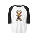 Raglan Shirt — "God Money Power" Crown Graphic Baseball Tee