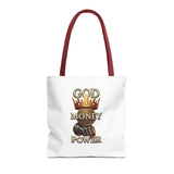 God Money Power Crown Tote Bag — Religious Inspirational Statement Tote