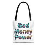 God Money Power Tote Bag – Bold 3D Typography Inspirational Carryall
