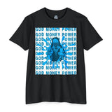 God Money Power Graphic T-Shirt — Blue Anime-Inspired Streetwear