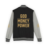 Letterman Jacket — 'GOD MONEY POWER' Red & White Varsity Jacket