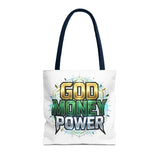 Tote Bag — "God Money Power" Graphic Religious Motivational Tote