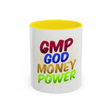 GMP God Money Power Accent Coffee Mug — Colorful Motivational Tea Cup (11/15 oz)