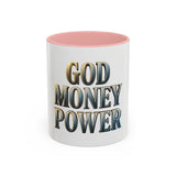 God Money Power Accent Coffee Mug - Inspirational Faith & Prosperity Ceramic Mug (11/15oz)