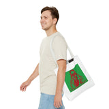 Jesus Face Mask Tote Bag – Green & Red Religious Graphic Shopper