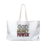 Weekender Bag — "God Money Power" Graphic Travel Tote