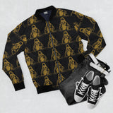 Gold Stenciled Hooded Figure Bomber Jacket