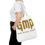 GMP 'God Money Power' Gold Logo Tote Bag - Inspirational Christian Canvas Tote