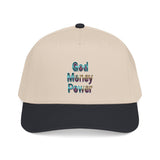 God Money Power Baseball Cap — Retro Text Embroidered Mid-Profile Hat