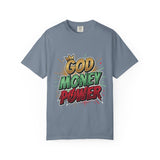 God Money Power T-Shirt — Bold Comic Typography Tee
