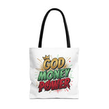God Money Power Tote Bag — Bold Graphic Faith & Prosperity Statement Tote