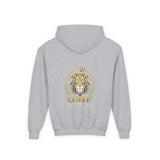 Youth Lion Crest Hoodie — GMP Gold Emblem Kids Pullover