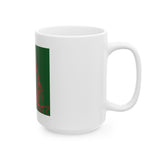 Religious Icon Graphic Mug — 'God Money Power' Red on Green Ceramic Coffee Cup (11oz/15oz)