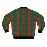Christmas Hooded Figure Bomber Jacket — Red & Green Holiday Pattern