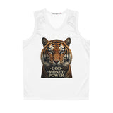 Tiger Graphic Basketball Jersey - 'God Money Power' Motivational Sports Tank