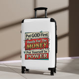 Carry-On Suitcase - “Put GOD First, Hustle For The MONEY, Put Yourself In POWER” Inspirational Travel Luggage
