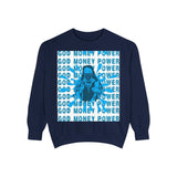 Graphic Sweatshirt - "God Money Power" Blue Retro Streetwear Crewneck
