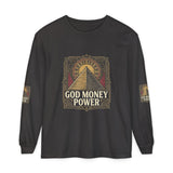 Long Sleeve T-Shirt — 'God, Money, Power' Pyramid Graphic