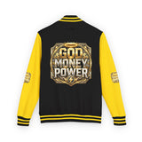 Letterman Jacket — God Money Power Gold Emblem Varsity Jacket