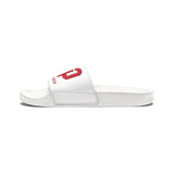 Youth Slides — White Removable-Strap Sandals with "GMP (God Money Power)" Red Logo