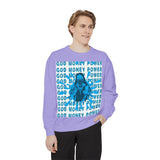 Graphic Sweatshirt - "God Money Power" Blue Retro Streetwear Crewneck