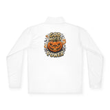 Quarter-Zip Pullover — 'God, Money, Power' Halloween Pumpkin Graphic