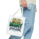 Tote Bag — "God Money Power" Graphic Religious Motivational Tote