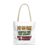 Inspirational Gospel Tote Bag — "Put God First, Hustle for the Money, Put Yourself in Power"