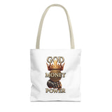 God Money Power Crown Tote Bag — Religious Inspirational Statement Tote