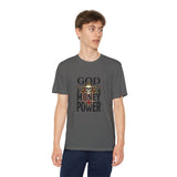 Youth Graphic Tee — "God Money Power" Skull Design